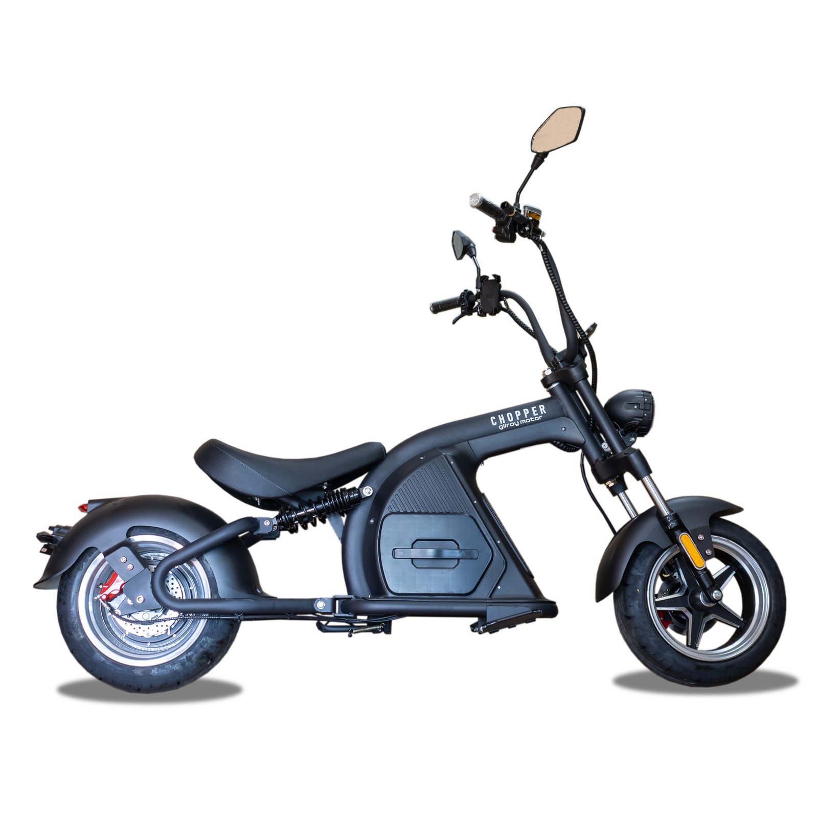 Moto electrica Chopper Gilroy Motor color negro vista lateral