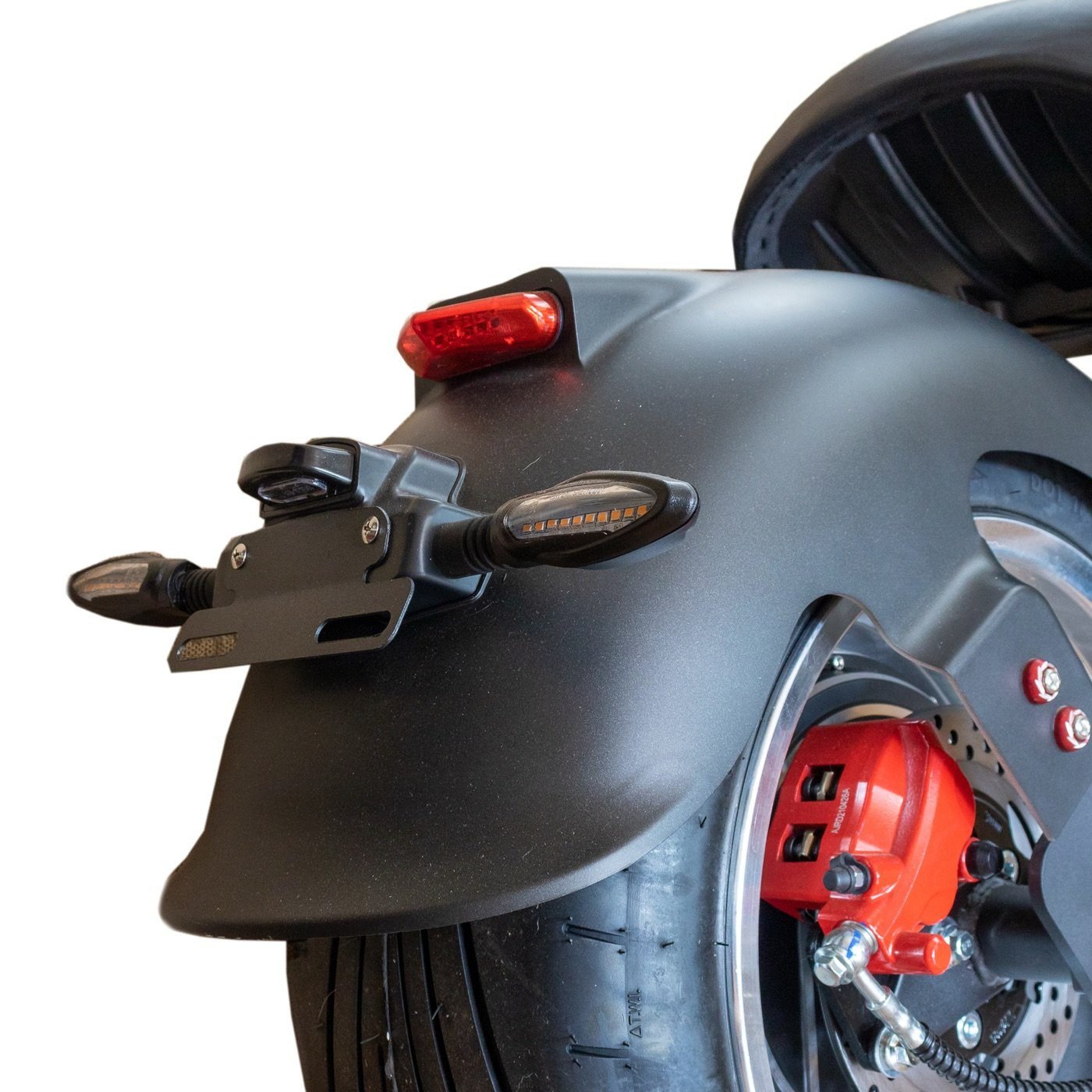 Freno de disco, luz de freno y señalizadores traseros de la Chopper negra